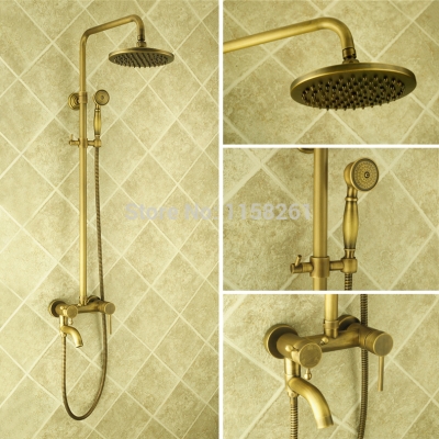 fashion new style wall mounted rain shower faucet mixer tap antique brass bath shower set shower power zly-6818 [antique-finish-shower-set-569]