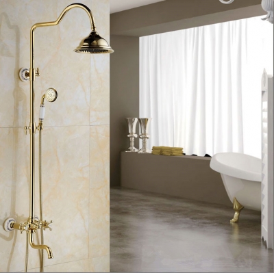 fashion wall mounted rainfall shower set faucet golden 8" rain showerhead + handheld shower yls5876a [gold-finish-shower-set-3193]
