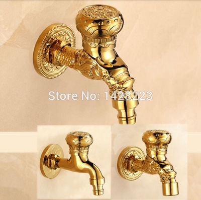 golden wall mounted single handle cold water bibcocks brass washing machine & mop pool taps [golden-series-001-3607]