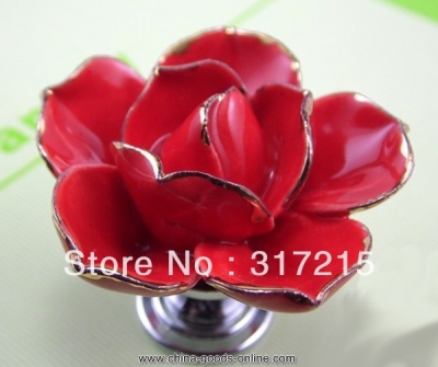 hand made ceramic red rose knobs with silver chrome base flower knob cabinet pull kitchen cupboard knob kids drawer knobs mg-18 [Door knobs|pulls-434]