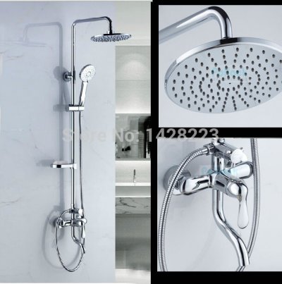 luxury 8-inch rain showerhead mixer valve shower faucet set wall mounted with handshower bathtub shower mixer taps [chrome-1674]