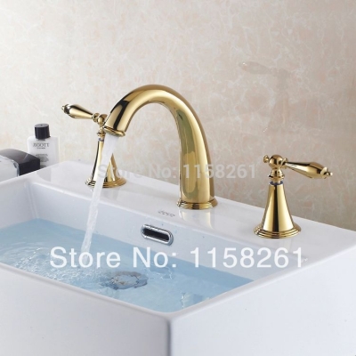 new design 3pcs gold polished solid brass bathroom basin sink mixer tap counter basin faucet hj-6737k [3-pcs-basin-faucet-112]