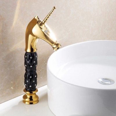new fashion horse head solid brass with black ceramic and diamond body bathroom faucet single handle hj-819kb [golden-bathroom-faucet-3478]