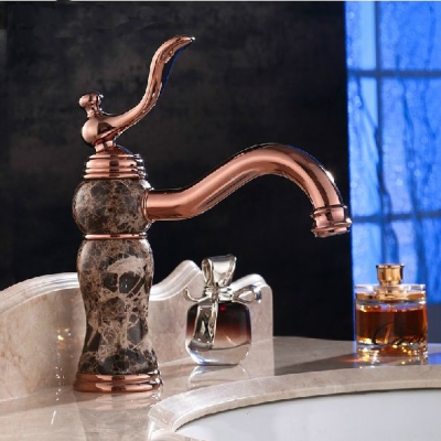 new fashion rose gold brass and marble body bathroom basin faucet single handle water tap bathroom vanity m04 [golden-bathroom-faucet-3513]