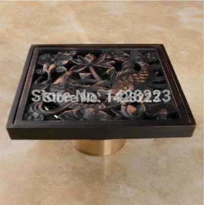 new square shape oil rubbed bronze fishes art bathroom shower floor drain washer grate waste drain 4"