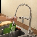nickel brushed pre-rise pull out dual spout kitchen vessel faucet sink mixer tap and cold water