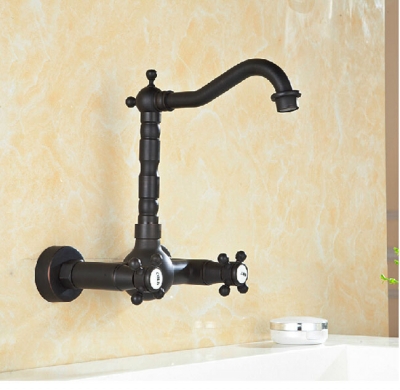 oil rubbed bronze wall mount dual handle swivel neck kitchen sink faucet and cold water mixer tap