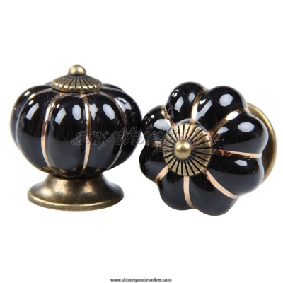 only 1 pair ceramic pumpkin kitchen door cabinets drawer knobs pull handle black [Door knobs|pulls-2744]