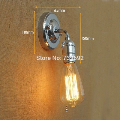 single mini wall sconce with knob switch 110v-220v 40w industrial iron wall lamp plated chrome color for bar/coffee cloth shops [iron-wall-lamps-4793]