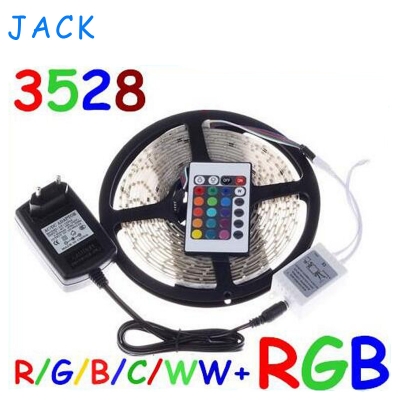 waterproof 3528 cw/ww/red/blue/green rgb led strip light lamp 5m 300 led smd + ir remote controller + 12v 2a power transforme [3528-smd-series-583]
