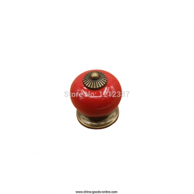 1 pair ceramic door locker knob vintage bronze pull drawer cupboard cabinet handles (red) hb88 [Door knobs|pulls-1874]
