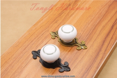 10 pcs/lot white vintage ceramic door knob/handle/pull with silver circle, for cabinet, locker and drawer,