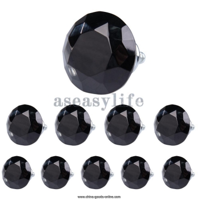 10x 40mm diamond shape crystal glass drawer cabinet pull handle knob black asaf [Door knobs|pulls-2402]