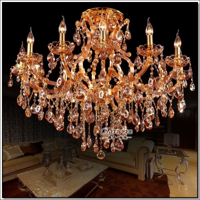 13 lights amber crystal chandelier light big glass chandelierss cristal light fixture candle chandelir md8477