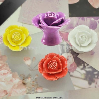 1pcs rose flower ceramic kitchen home door cupboard pull handle cabinet drawer knob zwkw