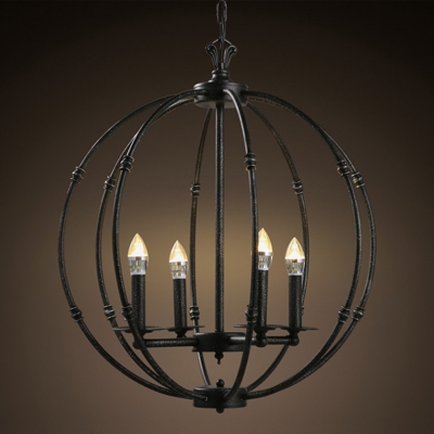 2016 fashion creative iron globe 4 head dia60cm candle chain pendant chandelier for dining room 3w e14 led bulbs