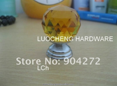 20pcs/lot amber cut crystal cabinet knob on chrome brass base