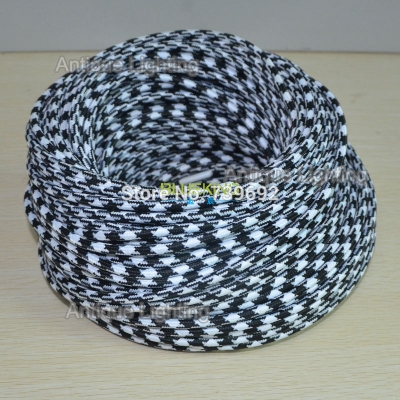 4m/lot 2*0.75 vintage black and white stripe knitted cloth copper conductor electrical wire pendant light lamps line
