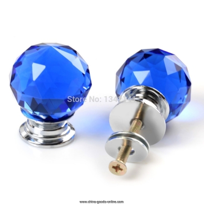5 x ls-a010 30mm blue crystal glass door knob furniture cabinet knobs and kitchen cabinet handles + screw