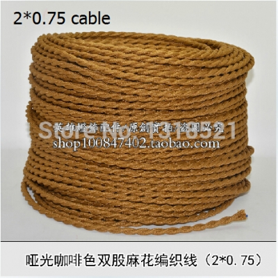 5m/lot 2*0.75m^2 coffee brown vintage pendant light decoration electrical wire power supply