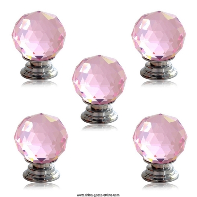 5pcs 30mm pink crystal glass furniture hardware handles and knobs for door/cabinet/drawer/wardrobe