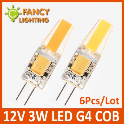 6pcs/lot g4 led lamp cob led bulb 3w 12v ac/dc led cob light no dimmable 360 beam angle chandelier light replace halogen g4 lamp [mr16-gu5-3-gu10-g4-g9-867]