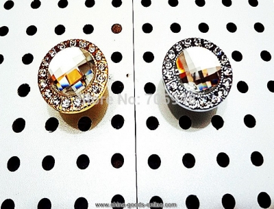 6x 31mm clear diamond crystal golden sliver bin glass pull handle cabinet drawer door knob + screw [Door knobs|pulls-2743]
