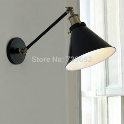 bedroom wall lamp iron adjustable luminaire vintage american lamp single rod metal wall sconce, [iron-wall-lamps-4689]