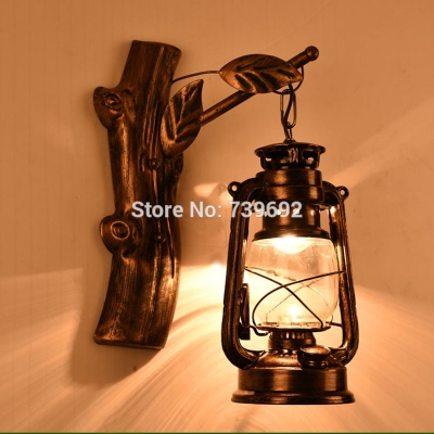chinese lantern retro nostalgia wrought iron wall lamp creative personality loft netbar coffee stairwell kerosene lights