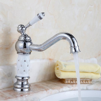 chrome & white unique design bathroom sink basin mixer taps deck mounted single lever basin faucet qx-9020 [chrome-bathroom-faucet-1709]
