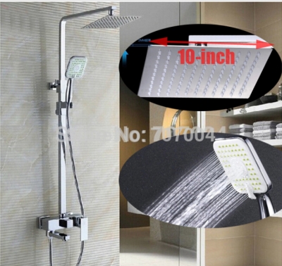 chrome brass 10" square rainfall rotable lifting shower mixer faucet wall mount bath shower mixer tap