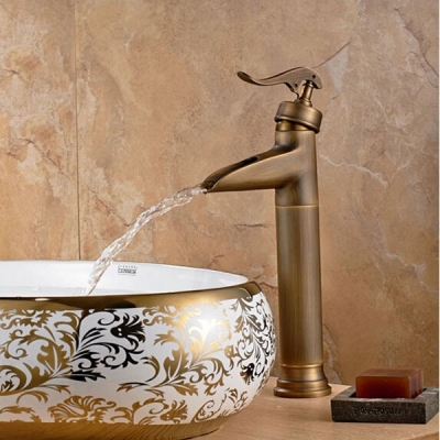 deck mount tall countertop basin vessel sink faucet single handle waterfall mixer taps antique brass [antique-brass-508]