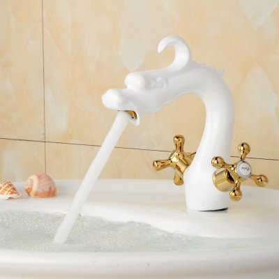 dragon faucet soild brass white painted sink tap dual handle single hole animal faucets with cold and water