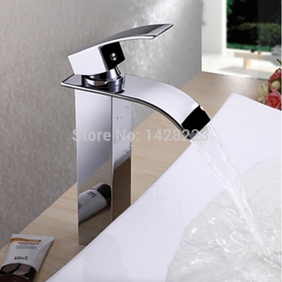 er chrome brass waterfall bathroom basin faucet (tall) with and cold water [chrome-986]