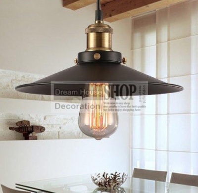 est 20th c. factory filament metal shade aged steel black finished industrial iron pendant lamps