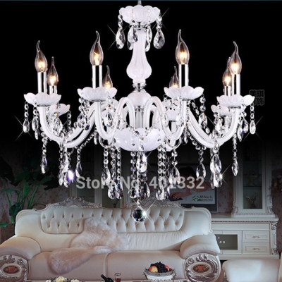european modern simple white chandelier k9 crystal candle chandelier e14 base for dining room mq1283