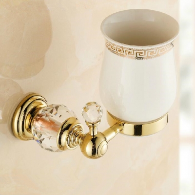 golden crystal+ brass+glass bathroom accessories single cup tumbler holders,toothbrush cup holders hk-321k