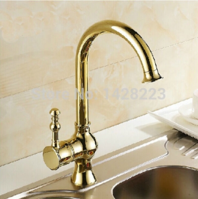 golden deck mount 360 swivel neck kitchen sink faucet single handle and cold water mixer tap [golden-3216]
