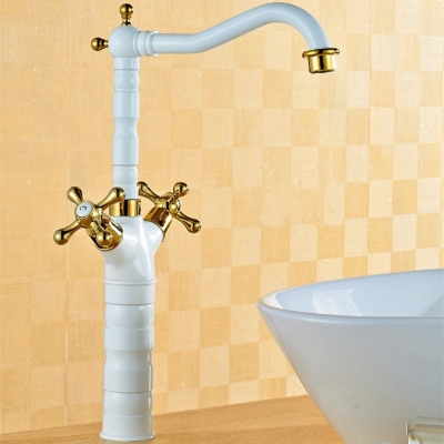 golden grilled white paint kitchen faucet antique brass swivel bathroom basin sink mixer tap double handle 6712w [golden-bathroom-faucet-3385]