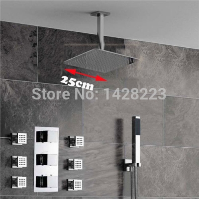 luxury multifunction bathroom thermostatic rain shower set faucet + handshower chrome finished brass 6pcs body sprayers