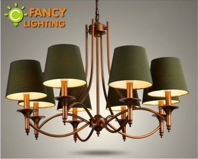 modern chandelier with fabric lampshade 110v~220v e14 metal brass adjustable chandelier light for high ceiling for dinning room