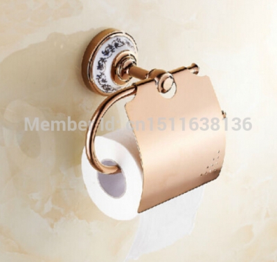 modern new wall mounted rose golden finish brass bathroom toilet paper holder with cover
