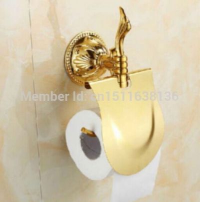 modern wall mounted flower carved golden finish brass bathroom toilet paper holder with cover [toilet-paper-holder-8154]