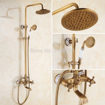 new arrival antique brass finish bathroom rainfall with spray shower durable brass construction faucet set 9135 [antique-finish-shower-set-579]