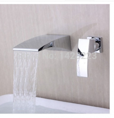 new chrome finish wall mounted dual holes basin sink faucet single handle waterfall bathroom mixer tap [chrome-1529]