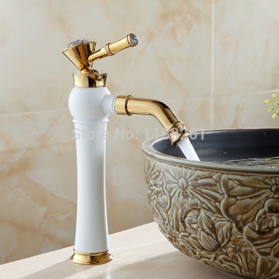 newly grilled white paint golden polished faucets bathroom basin sink mixer tap faucet and cold water al-7309dk [golden-bathroom-faucet-3462]