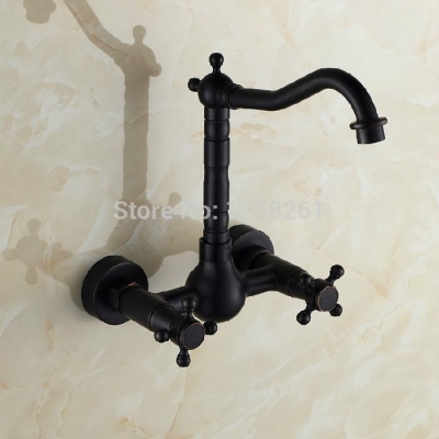 orb black wall mounted kitchen faucet mixer taps dual cross handle swivel spout sy-055r [black-finish-kichen-faucet-1099]