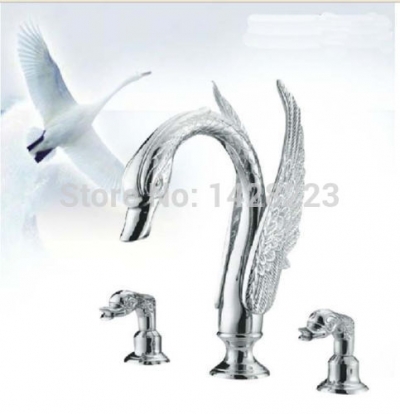 polished chrome high-grade widespread 8" bathroom " swan shape " basin sink faucet deck mounted and cold water [chrome-1486]