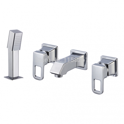 polished chrome widespread two handle waterfall bathtub faucet set with hand shower 4 holes yb-407-a