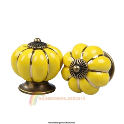 r1b1 2pcs yellow pumpkin ceramic door cabinet cupboard drawer knobs pull handles [Door knobs|pulls-1269]